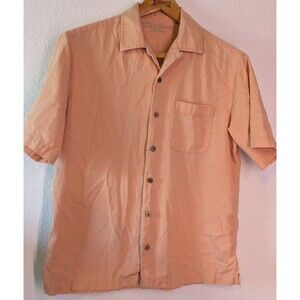 Caribbean Joe Silk Blend Button Up Shirt Mens Size M Medium Hawaiian Peach (49)